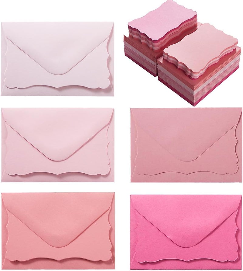 Toperd 100 Pack Mini Envelopes with Note Cards in 5 Colors for Wedding, Birthday, Baby Showers, 4 x 2.7 Inches (Pink) - Image 1